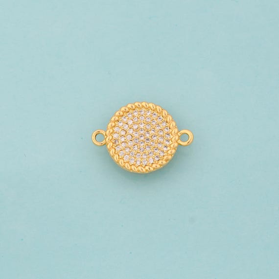 Gold CZ Round Connector,Coin Jewelry Connector,Round Connector for DIY Jewelry Making,18K Gold