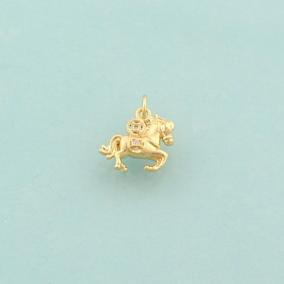 Gold CZ Horse Charms,Animal Jewelry,Horse Pendant for DIY Jewelry Making,18K Gold