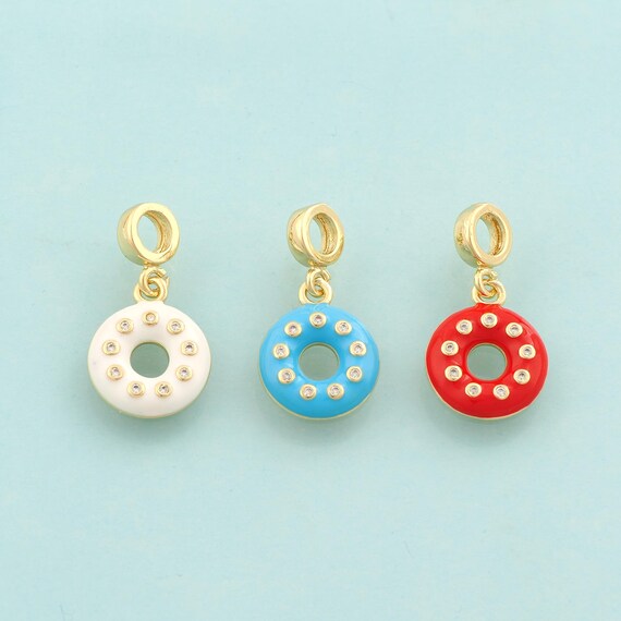 Gold CZ Donut Charms,Dessert Jewelry,Enamel Donut Pendant for DIY Jewelry Making,18K Gold