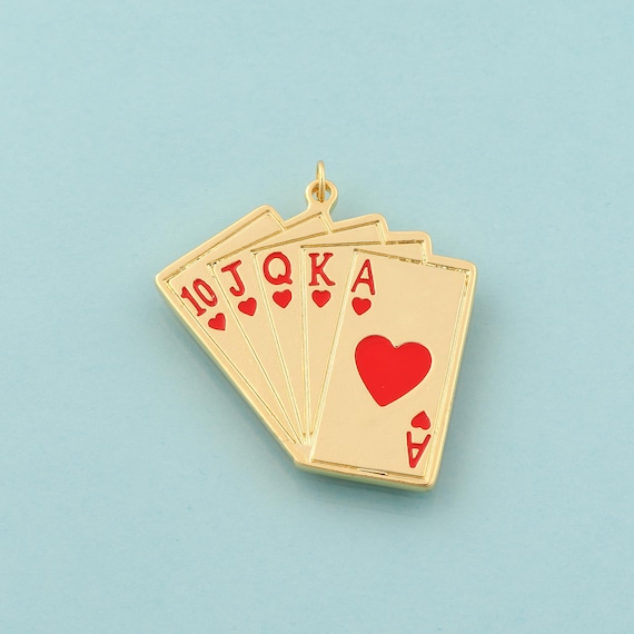 Gold Poker Charms,Spade Ace Jewelry,Enamel Red Peach Ace Pendant for DIY Jewelry Making,18K Gold