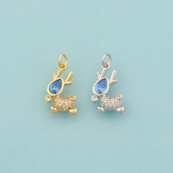 Gold CZ Deer Charms,Animal Jewelry,Elk Pendant for DIY Jewelry Making,18K Gold