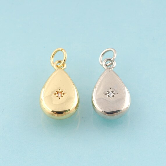 Gold Water Drop Charms,Star Jewelry,Water Drop Pendant for DIY Jewelry Making,18K Gold & Rhodium