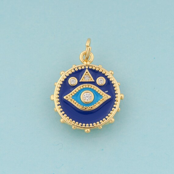 Gold CZ Round Charms,Evil Eye Jewelry,Enamel Devil Eye Pendant for DIY Jewelry Making,18K Gold