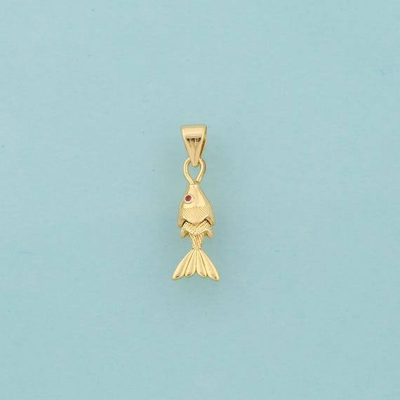 Gold CZ Movable 3D Articulated Fish Charms,Marine Life Jewelry,Fish Pendant for DIY Jewelry Making,18K Gold