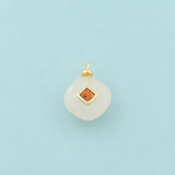 Gold Energy Stone Charms,Natural Stone Jewelry,White Agate Pendant for DIY Jewelry Making,18K Gold
