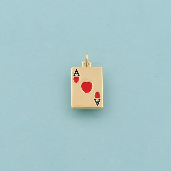 Gold Enamel Poker Charms,Heart Ace Jewelry,Square Pendant for DIY Jewelry Making,18K Gold