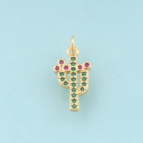 Gold CZ Cactus Charms,Plant Jewelry,Cactus Pendant for DIY Jewelry Making,18K Gold