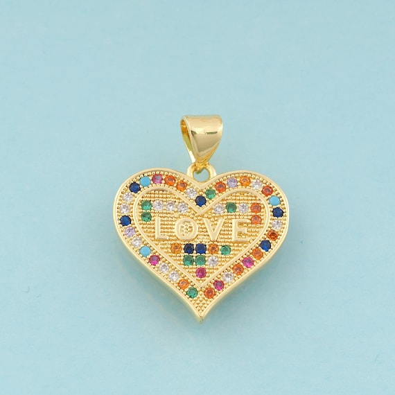 Gold CZ LOVE Charms,Heart Jewelry,Letter Pendant for DIY Jewelry Making,18K Gold