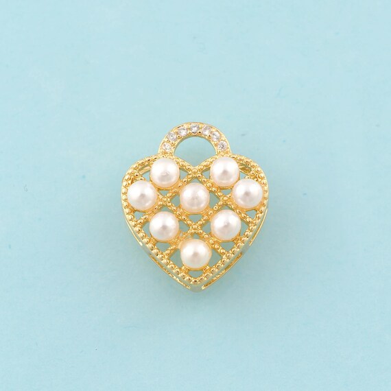 Gold Heart Charms,Pearl Jewelry,Heart Pendant for DIY Jewelry Making,18K Gold
