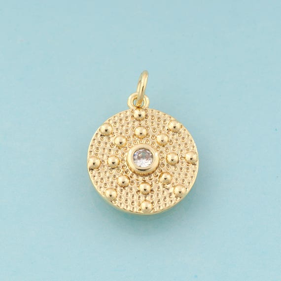Gold CZ Round Charms,Minimalist Jewelry,Round Pendant for DIY Jewelry Making,18K Gold
