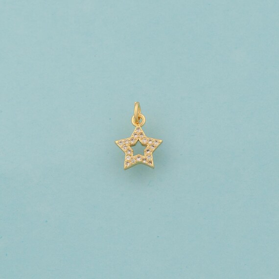 Gold CZ Star Charms,Celestial Jewelry,Starburst Pendant for DIY Jewelry Making,18K Gold