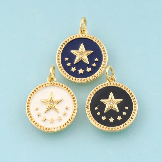 Gold Enamel Star Charms,Star Jewelry,Celestial Pendant for DIY Jewelry Making,18K Gold