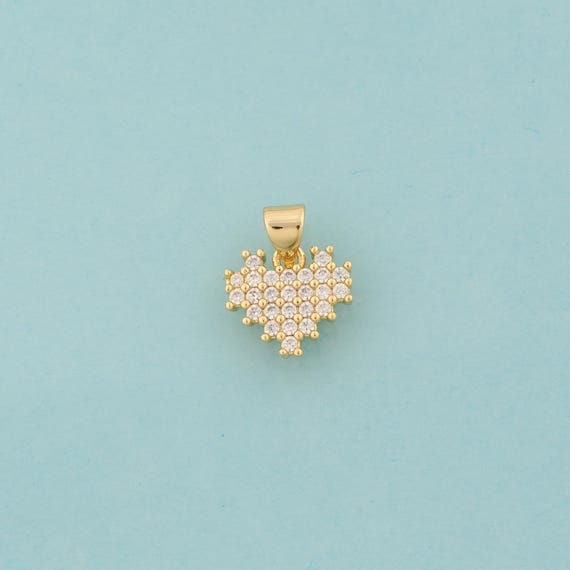 Gold CZ Heart Charms,Love Jewelry,Heart Pendant for DIY Jewelry Making,18K Gold