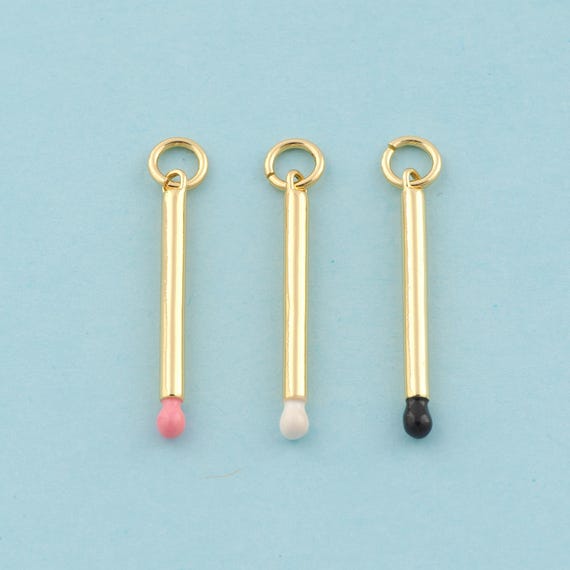 Gold Enamel Matches Charms,Stick Jewelry,Matches Pendant for DIY Jewelry Making,18K Gold