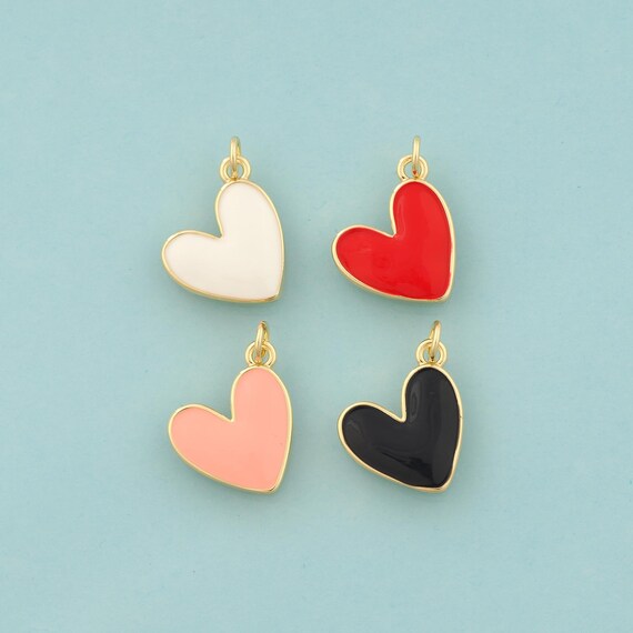 Gold Heart Charms,Love Jewelry,Enamel Heart Pendant for DIY Jewelry Making,18K Gold
