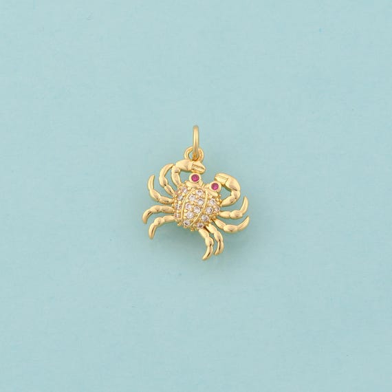 Gold CZ Crab Charms,Marine Life Jewelry,Crab Pendant for DIY Jewelry Making,18K Gold