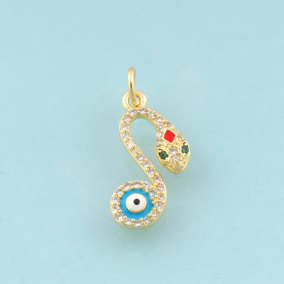 Gold CZ Snake Charms,Evil Eye Jewelry,Devil Eye Pendant for DIY Jewelry Making,18K Gold