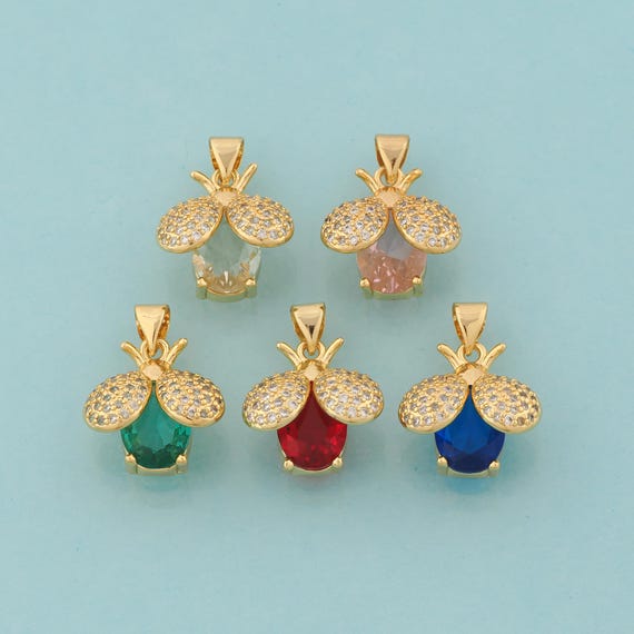 Gold CZ Firefly Charms,Insect Jewelry,Firefly Pendant for DIY Jewelry Making,18K Gold
