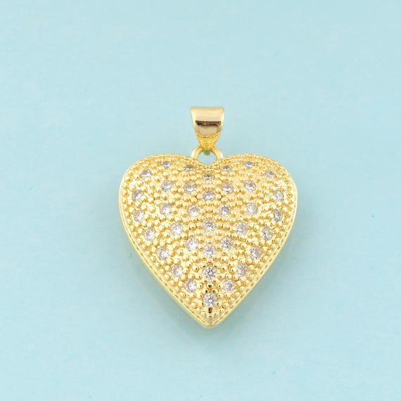 Gold CZ Heart Charms,Heart Jewelry,Heart Pendant for DIY Jewelry Making,18K Gold