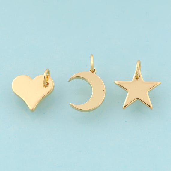 5 Pcs Gold Heart Charms,Star Jewelry,Moon Pendant for DIY Jewelry Making,18K Gold
