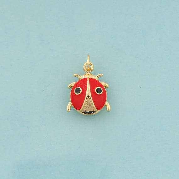 Gold Ladybug Charms,Insect Jewelry,Enamel Ladybug Pendant for DIY Jewelry Making,18K Gold
