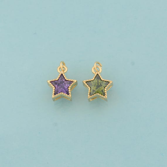 Gold CZ Star Charms,Minimalist Jewelry,Celestial Pendant for DIY Jewelry Making,18K Gold