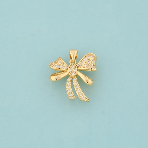 Gold CZ Bow Charms,Bow Jewelry,Bow Pendant for DIY Jewelry Making,18K Gold
