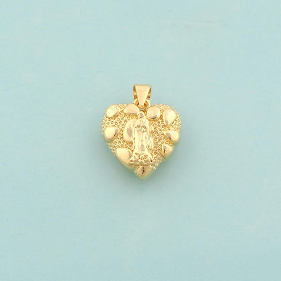 Gold Heart Virgin Mary Charms,Religious Jewelry,Catholic Pendant for DIY Jewelry Making,18K Gold