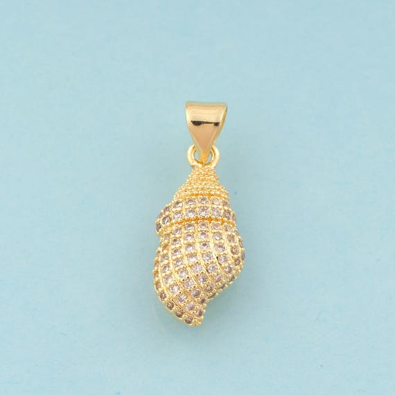 Gold CZ Conch Charms,Conch Jewelry,Conch Pendant for DIY Jewelry Making,18K Gold