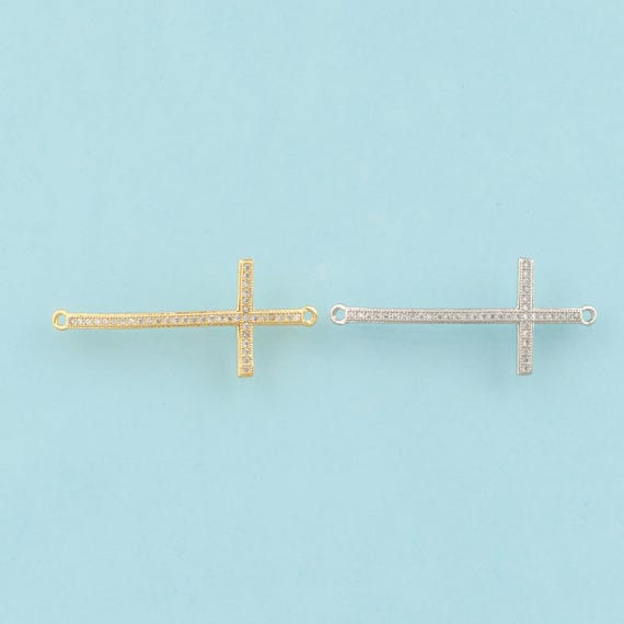Gold CZ Cross Connector,Religious Jewelry Connector,Christian Connector for DIY Jewelry Making,18K Gold & Rhodium