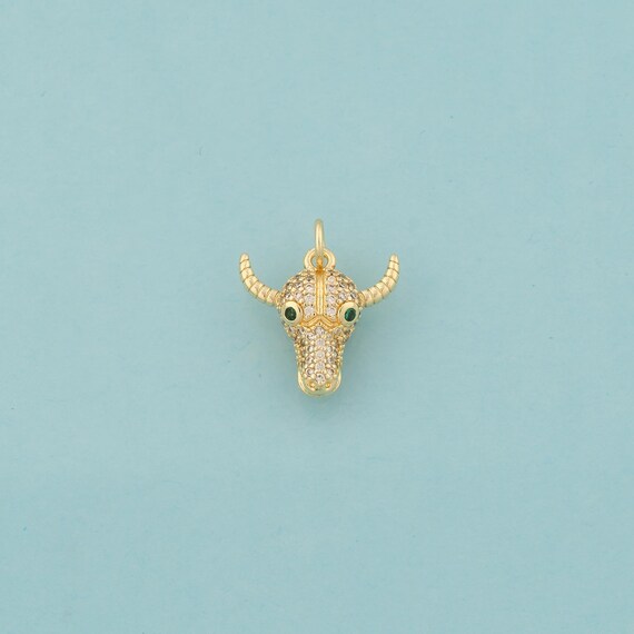 Gold CZ Cow Charms,Animal Jewelry,Cow Pendant for DIY Jewelry Making,18K Gold