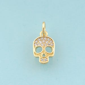 Gold CZ Skull Charms,Skull Jewelry,Skull Pendant for DIY Jewelry Making,18K Gold