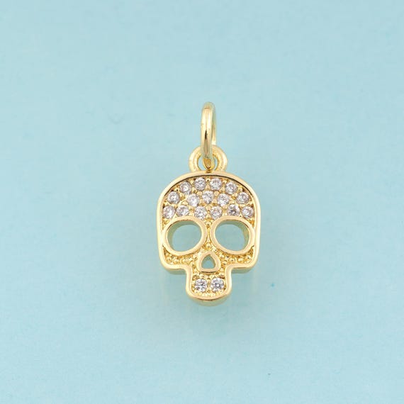 Gold CZ Skull Charms,Skull Jewelry,Skull Pendant for DIY Jewelry Making,18K Gold