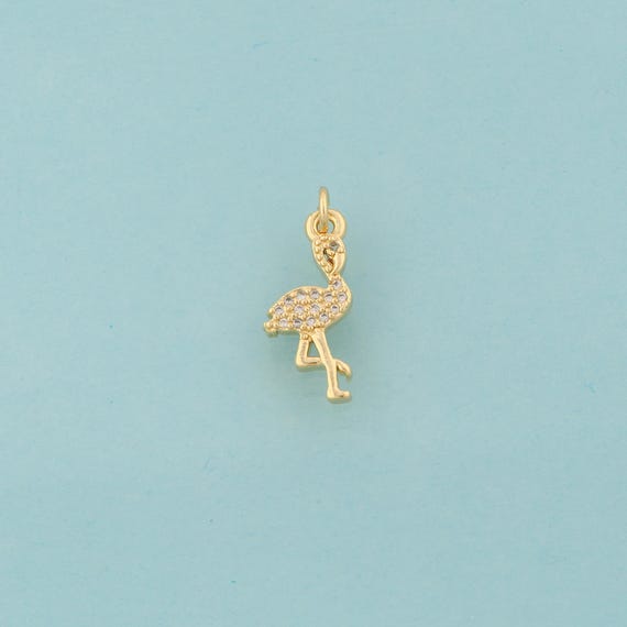 Gold CZ Flamingo Charms,Animal Jewelry,Flamingo Pendant for DIY Jewelry Making,18K Gold