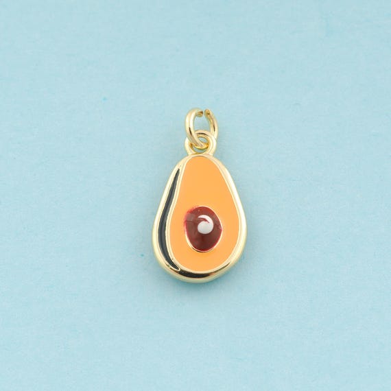 Gold Enamel Avocado Charms,Fruit Jewelry,Avocado Pendant for DIY Jewelry Making,18K Gold