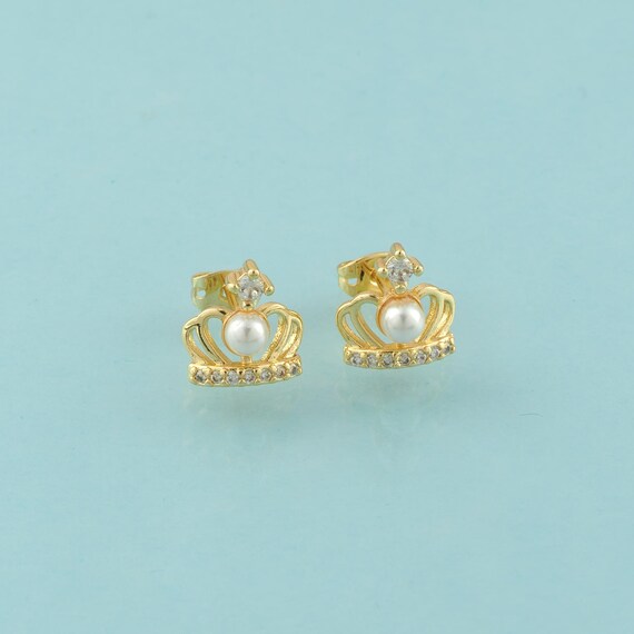 Gold CZ Crown Stud Earrings,Crown Jewelry Stud Earrings,Crown Stud Earrings,Gift for Her,18K Gold