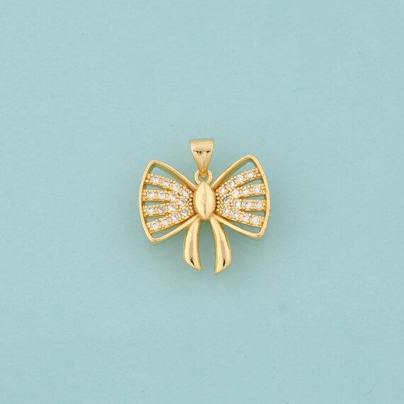 Gold CZ Bow Charms,Bow Jewelry,Bow Pendant for DIY Jewelry Making,18K Gold