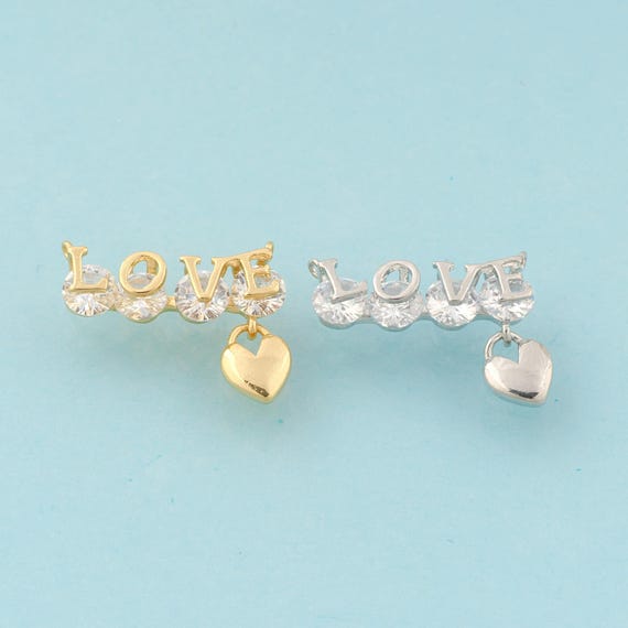 Gold CZ LOVE Charms,Letter Jewelry,Heart Pendant for DIY Jewelry Making,18K Gold & Rhodium