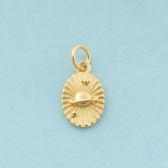 Gold Star Charms,Oval Jewelry,Saturn Pendant for DIY Jewelry Making,18K Gold