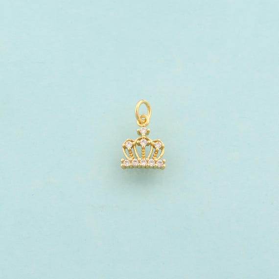 Gold CZ Crown Charms,Crown Jewelry,Crown Pendant for DIY Jewelry Making,18K Gold
