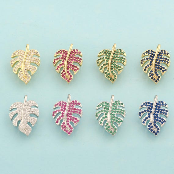 Gold CZ Monstera Charms,Monstera Jewelry,Monstera Pendant for DIY Jewelry Making,18K Gold