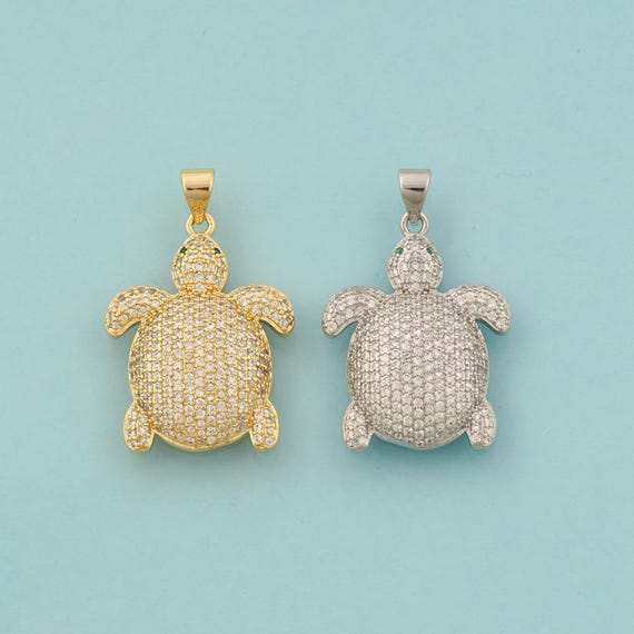 Gold CZ Turtle Charms,Animal Jewelry,Turtle Pendant for DIY Jewelry Making,18K Gold