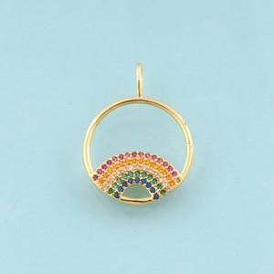 Gold CZ Rainbow Charms,Round Jewelry,Rainbow Pendant for DIY Jewelry Making,18K Gold
