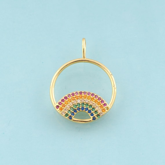 Gold CZ Rainbow Charms,Round Jewelry,Rainbow Pendant for DIY Jewelry Making,18K Gold