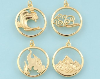 Gold Element Charms,Four Element Jewelry,Element Pendant for DIY Jewelry Making,18K Gold