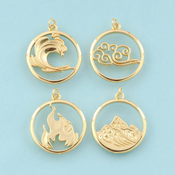 Gold Element Charms,Four Element Jewelry,Element Pendant for DIY Jewelry Making,18K Gold