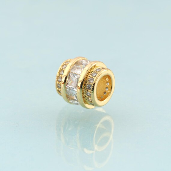 CZ Tube Spacer Beads,Wide Beads,Round Beads for DIY Jewelry Making,18K Gold