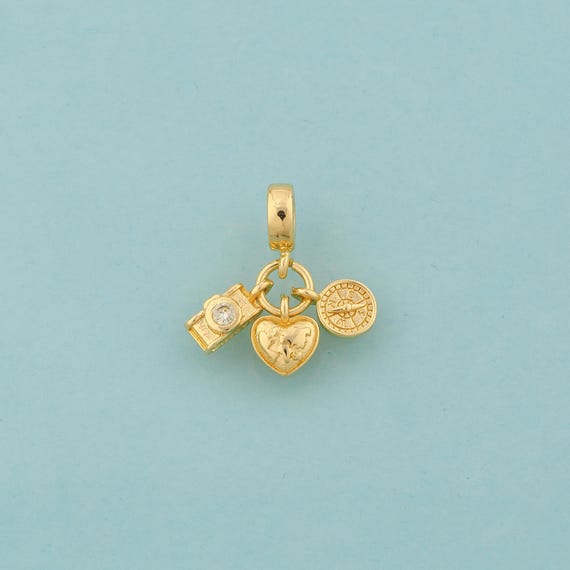 Gold CZ Camera Charms,Compass Jewelry,Heart Pendant for DIY Jewelry Making,18K Gold