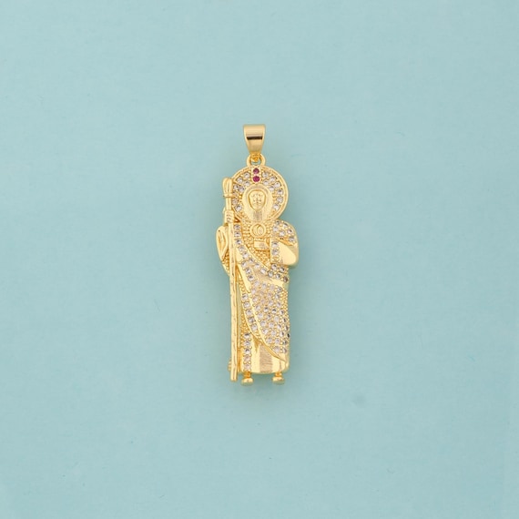 Gold CZ St.Juda Charms,Religious Jewelry,Saint Jude Pendant for DIY Jewelry Making,18K Gold