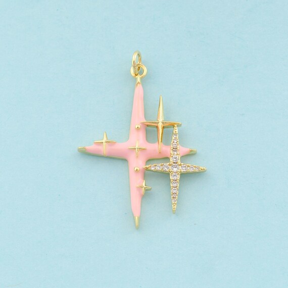 Gold CZ Cross Star Charms,Star Jewelry,Enamel Cross Star Pendant for DIY Jewelry Making,18K Gold